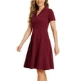 thumbnail image 4 of INSPIRE CHIC Women's 1950s Retro Vintage V Neck Button Down A-Line Swing Wear-to-Work Dress, 4 of 6