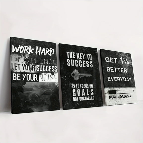 2D Flat, Set of 3 Wooden-Framed Canvas Prints Featuring Modern Art And Motivational Quotes, Perfect for Decorating Bedrooms, Living Rooms, And Hallways.