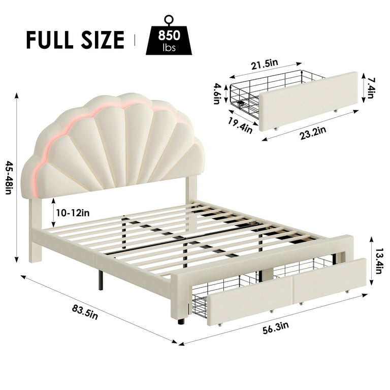 himemama　0423 Homfa Full Size LED Bed Frame, Beige Velvet Upholstered Platform