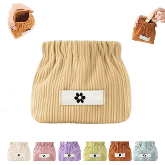 Corduroy Elastic Hair Tie Organizer,Corduroy Elastic Makeup Bag,Squeeze Top Coin Purse Portable Makeup Pouch Travel Purse Organizer Storage for Women Accessories Gift