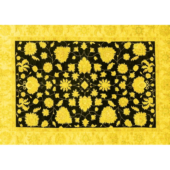 Ahgly Company Machine Washable Indoor Rectangle Oriental Yellow Traditional Area Rugs, 2' x 5'