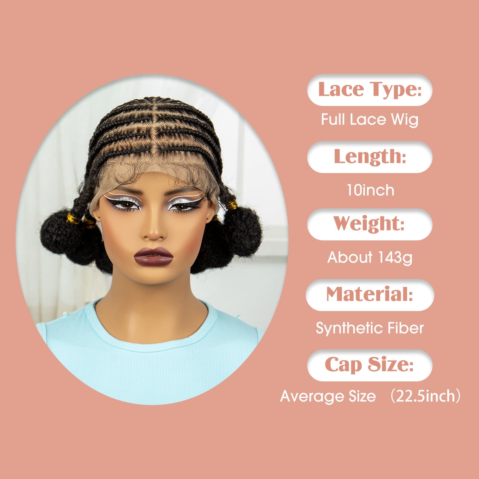 10 Inches Short Bantu Synthetic Full Lace African Cornrow Braided Wigs with Baby Hair for Women Knotless Braiding Wig