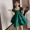 thumbnail image 1 of Robe Mignonne à Manches Bouffantes Col Carré Style Coréen pour Fille Vert 11, 1 of 17