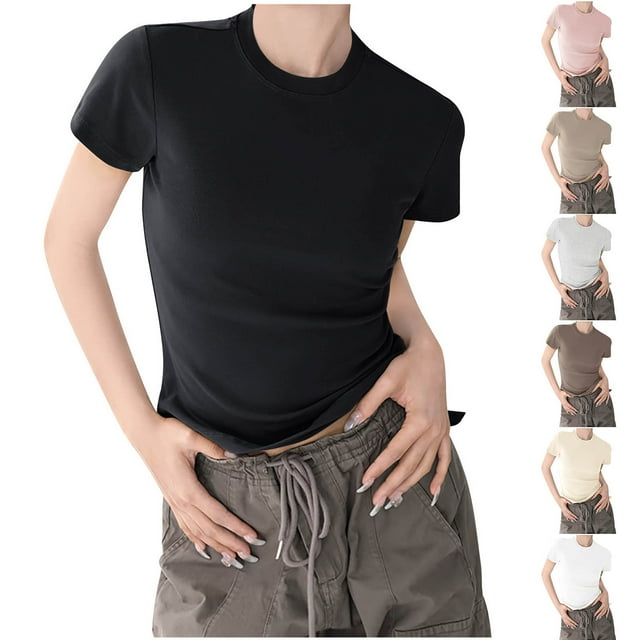 Tidyack ,Bon Rapport Qualité-Prix, T-shirt en Coton, Haut Uni, Manches Courtes, Col Rond, Coupe Ample, pour Tenue Décontractée, Tenue Quotidienne, Tissu Doux, Style Polyvalent, Confort Léger, Mode Printemps Été