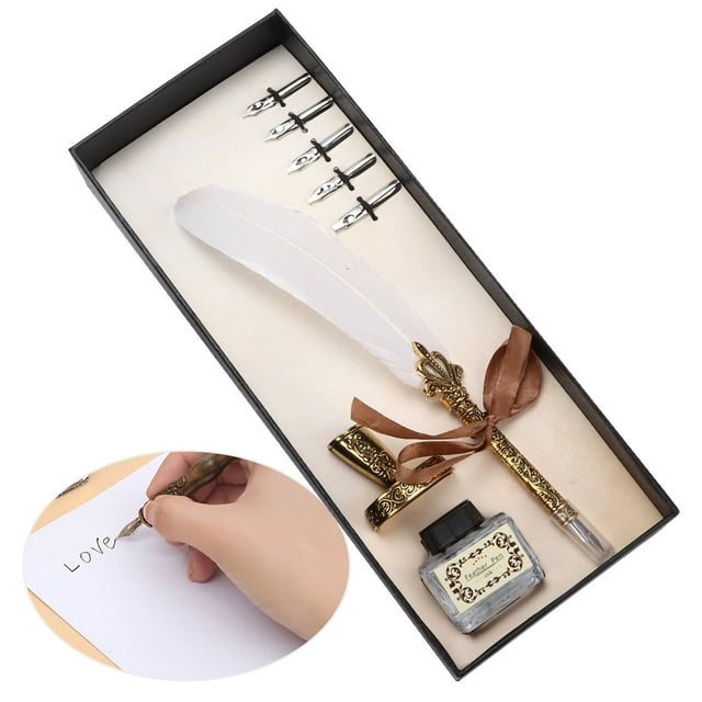 Feather Pen Set, Antique Retro Decorative Calligraphy Pen Kit For Students For Calligraphy Practicing For Writing For Teachers