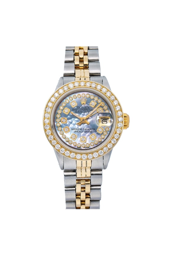 Pre-Owned Rolex Oyster Perpetual Lady Datejust 6516 26MM Blue Diamond Dial With Two Tone Jubilee Bracelet