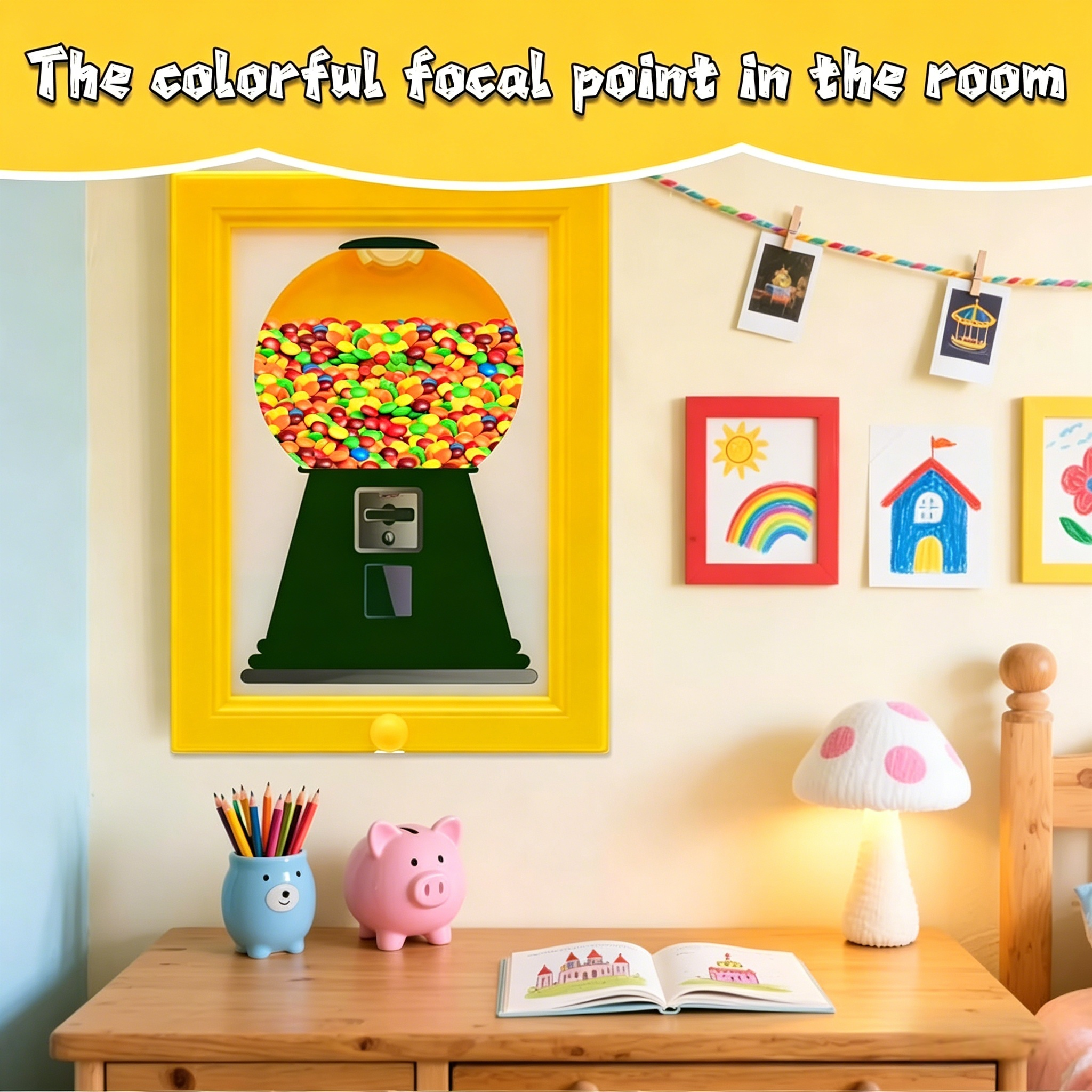 Candy Dispenser Picture Hanging Frame, Gumball Machine In A Frame, Fast Distribution Candies, Nuts, Dog & Cat Treats, Suitable For Birthday & Holiday Gifts (Yellow)