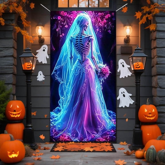 sruoe Halloween Decorations,Halloween Door Cover Decoration - Durable Polyester Fabric Door Hanging for Indoor/Outdoor Party, Classroom, Home Decor (Easy Install, Foldable)