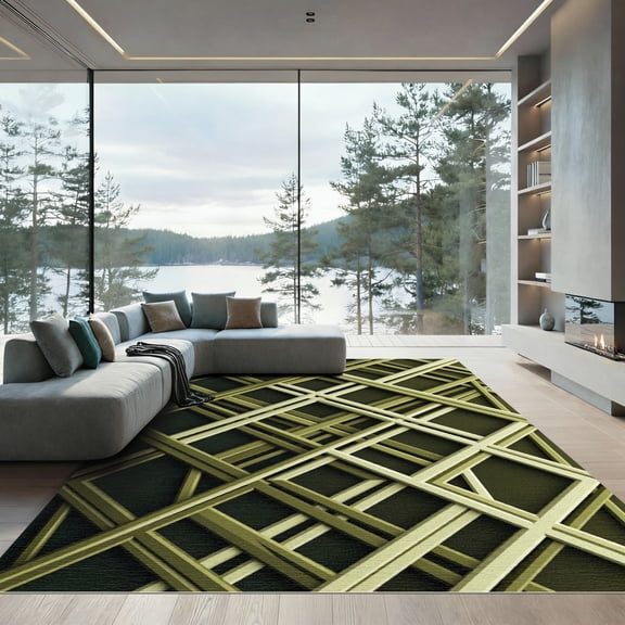 ODIKA 4'x6' Machine Washable Non-Slip Area Rug, Geometric Green High Traffic Rug, Green, 1158028