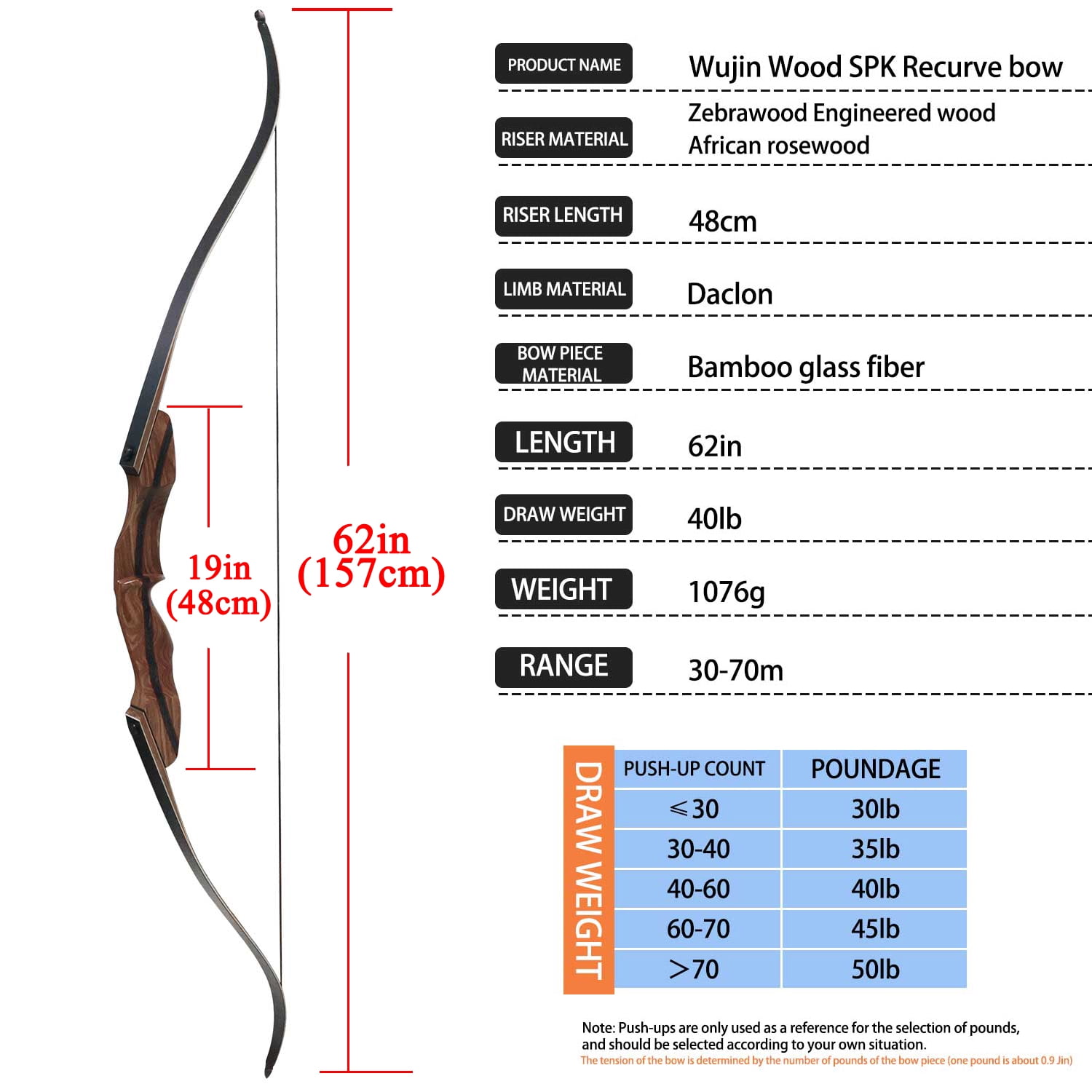 Clianle 62" Recurve Bow Set for Beginners, Teenagers, and Adults, Wooden Takedown Recurve Bow Package for Outdoor Hunting, Shooting Practice, or Competitive Shooting,40 Lbs