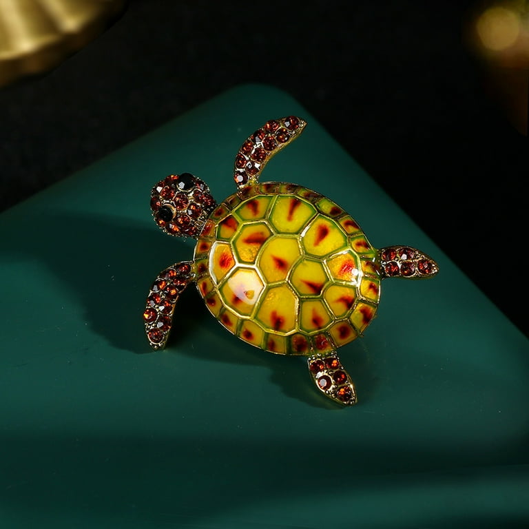 2Pcs Vintage Colorful Sea Turtle Brooch Pins - Rhinestone Enamel Turtle Brooch For Jackets, Bags, Clothing Gift