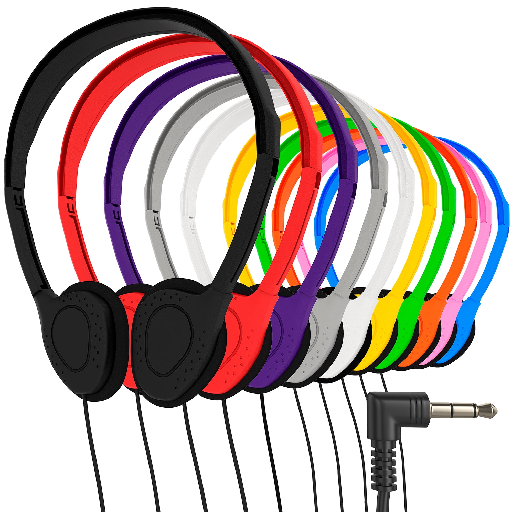 Maeline Bulk Wired Cord Stereo On-Ear Headphones with 3.5mm Audio Plug Compatible with Phones/Laptops/Computers/Tablets/MP3 for Children/School/Airplane Travel - 10 Pack, Multi