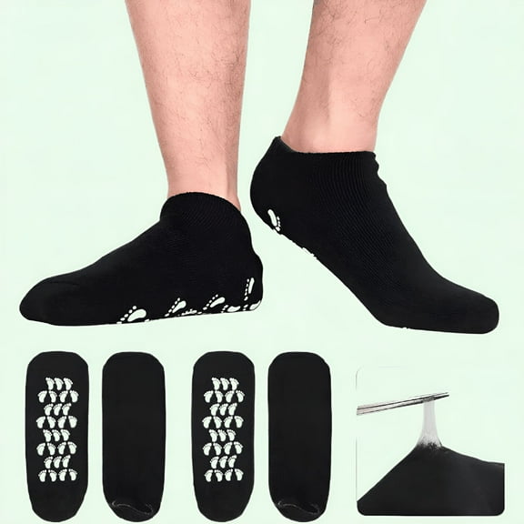 TELOLY Moisturizing Gel Socks for Dry Cracked Rough Skin,2 Pairs,Black,US Men 10-15