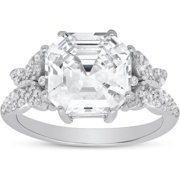 925 Sterling Silver Asscher-cut Diamond Cubic Zirconia Ring | Engagement Ring, Wedding Rings for Women