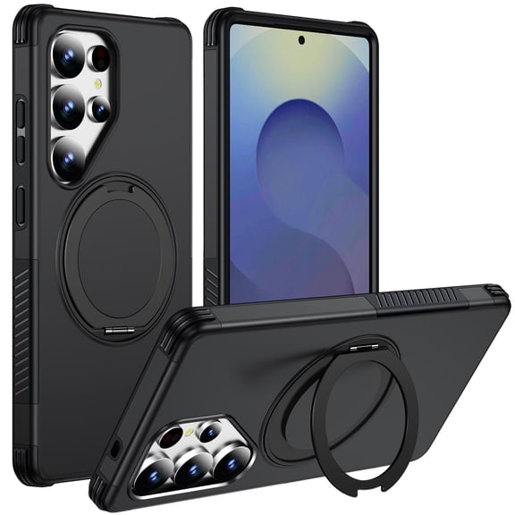 Corliven for Samsung Galaxy S25 Ultra Case, Magnetic Kickstand Protective Cover, Shock Absorbing Rugged Phone Case, Anti-Scratch Wireless Charging Case, Black