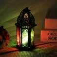 thumbnail image 4 of Farol de vela de hierro antiguo con luz LED cálida para decoración del hogar estilo castillo de vidrio de colores, 4 of 8