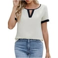 thumbnail image 2 of Yuwull Tops For Women Plus Size Tops For Women Ladies' Fashionable Round Neck Patchwork Lace Sleeves Solid Color T-Shirt Short Sleeved Ladies Tops And Blouses S, 2 of 3