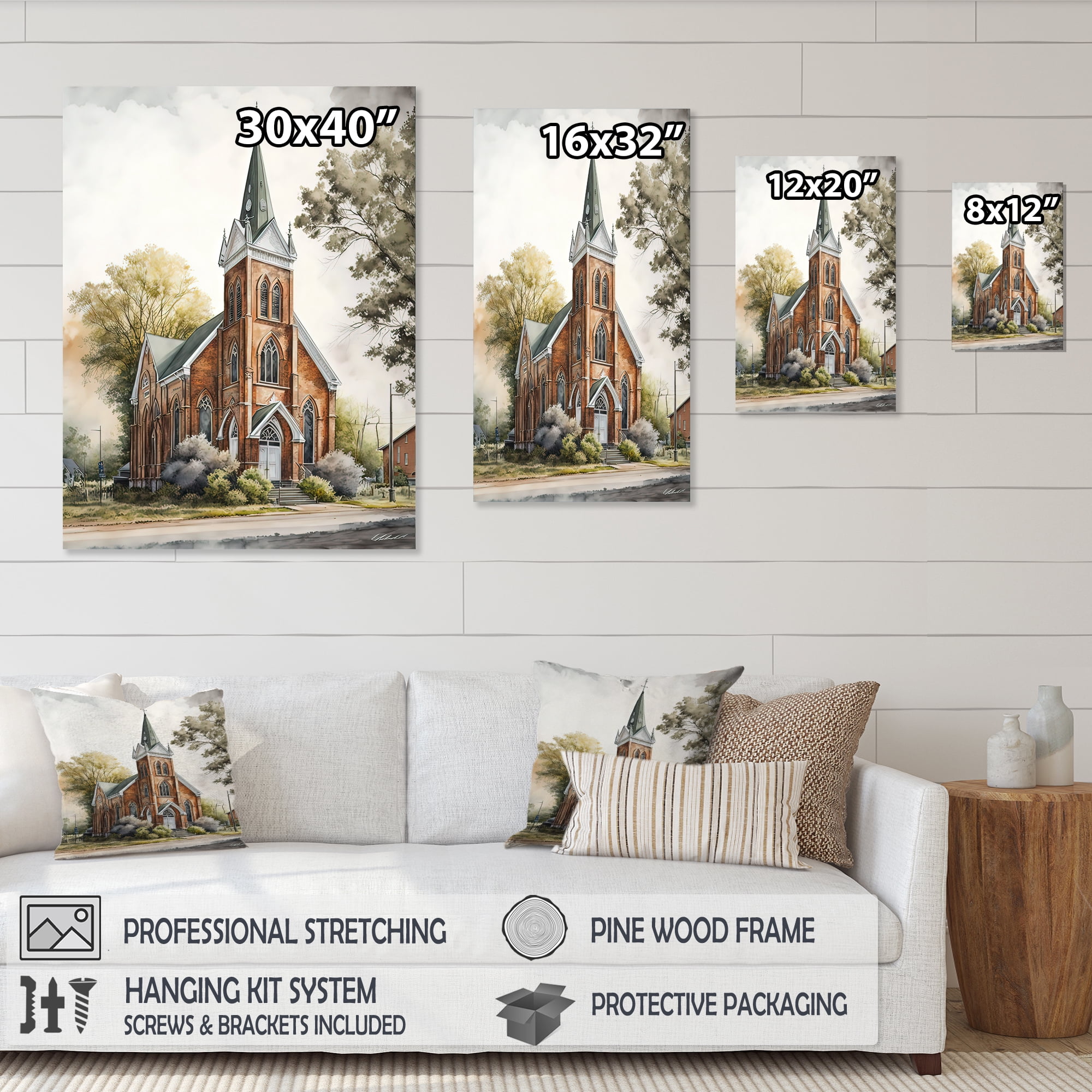 Designart Church In A Small Town II Canvas Wall Art