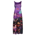thumbnail image 2 of Daeful Maxi Robe Sans Manches Swing Vest Col Carré Femmes Décontracté en Vrac Floral Print Sundress 14 Violet 3XL, 2 of 9