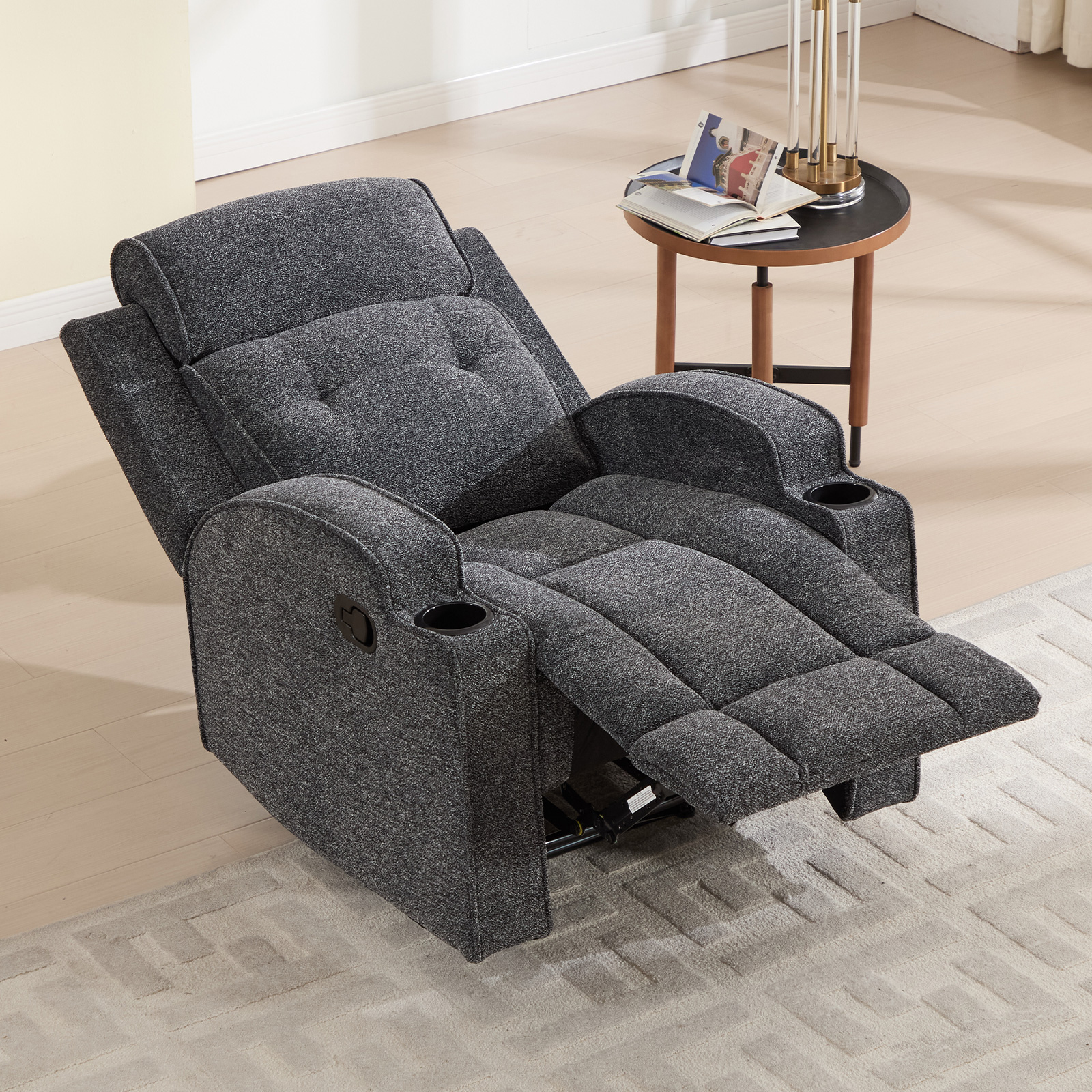 Bonzy Home Fabric Manual Recliner Chair — Modern Single-Seat Recliner with Padded Armrests & Backrest for Living Room & Bedroom