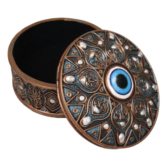 Auspicious Evil Eye Of Providence With Sacred Symbols Round Decorative Box