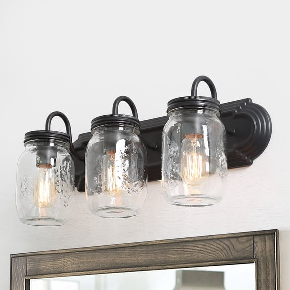 LNC 3-Light Farmhouse Brown Bathroom Vanity Light with Mason Jar Glass