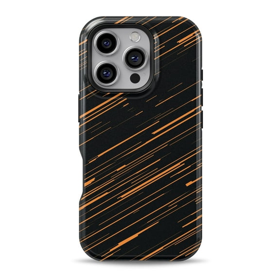 DesignSkinz Scratch-Resistant Hard Slim Case Compatible with iPhone 16 Plus (Compatible with MagSafe) - Black & Orange Diagonal Streaks