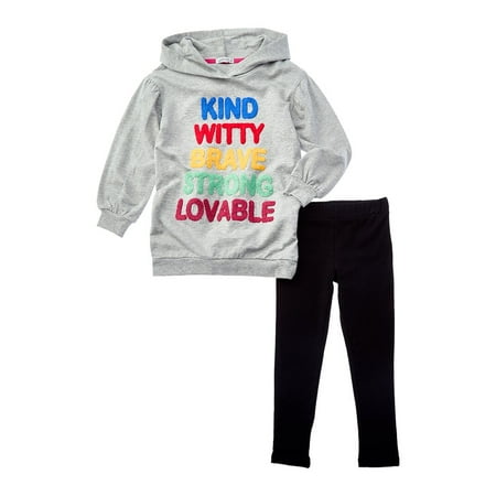 Flapdoodles girls Kind Witty Brave Hoodie Set, 6X, Grey