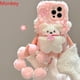 thumbnail image 4 of Funda de teléfono de felpa con forma de cachorro de amor 3D para iPhone 16 Pro Max, funda trasera de silicona esponjosa con cadena de pulsera de bola de pelo 15 14 13 12 11, 4 of 4