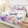 thumbnail image 3 of Manfei Colorful Floral Rose Twin Sheet Sets,Vintage Butterflies Twin Fitted Sheet,Romantic Theme Flat Sheet For Girls,Ultra Soft Home Decor,3pcs, 3 of 7