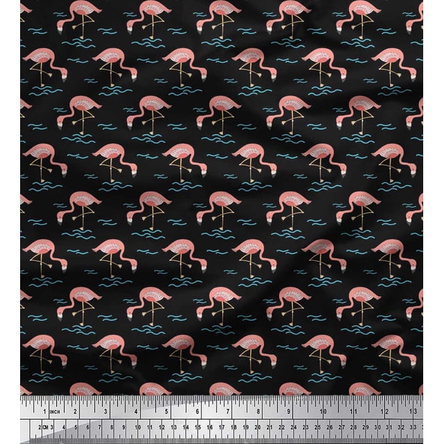 Soimoi Black Rayon Fabric Flamingo Bird Printed Fabric 1 Yard 42 Inch Wide