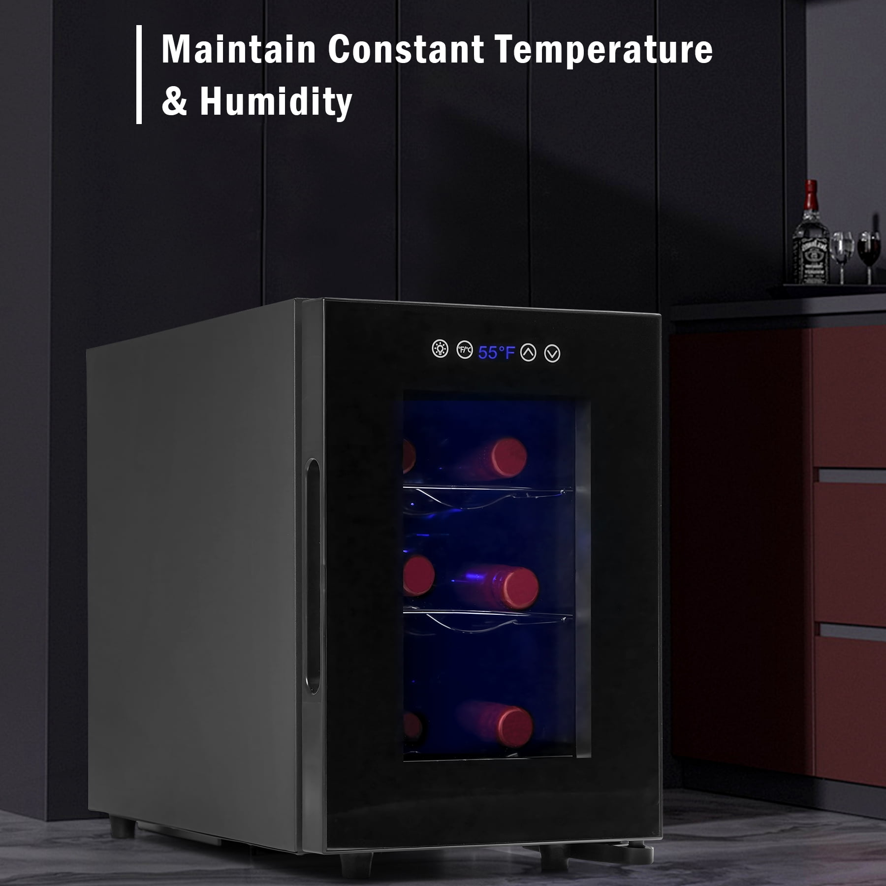 IceBlue Portable 6-Bottle Wine Cooler, Drink refrigerator,Digital Temperature Control(10-18°C) ,LED Screen, Car and Home Use