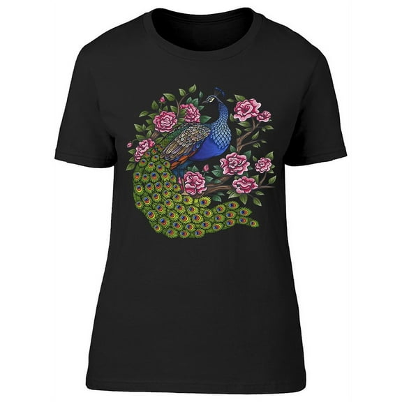 Smartprints Womens Graphic Tee - Vintage Peacock Roses - Regular Fit 100% Cotton