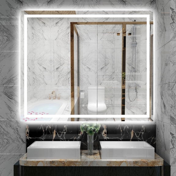 SUMERAIN 48 x 40 Inch LED Bathroom Mirror with Lights, Front & Backlit, 3 Color Temperatures Stepless Dimmable Lighted Vanity Mirror for Wall, Anti-Fog, Memory Function, Shatter-Proof Tempered Glass