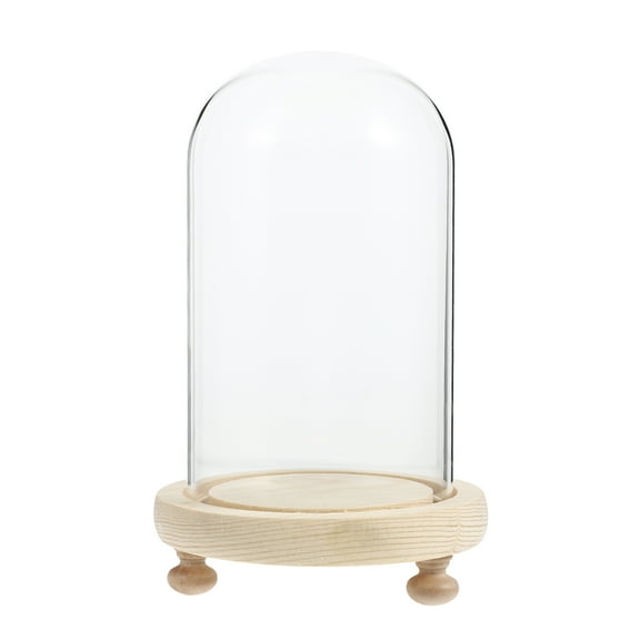 Phlegsive Glass Dome Cloche Display Case with LED Lights and Wood Base - 9x18cm