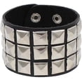 thumbnail image 4 of Punk Bracelet for Men Women - Goth Black Leather Wristband with Metal Studded - Spike Rivets Cuff Bangle (3 Studded Bracelet), 4 of 4