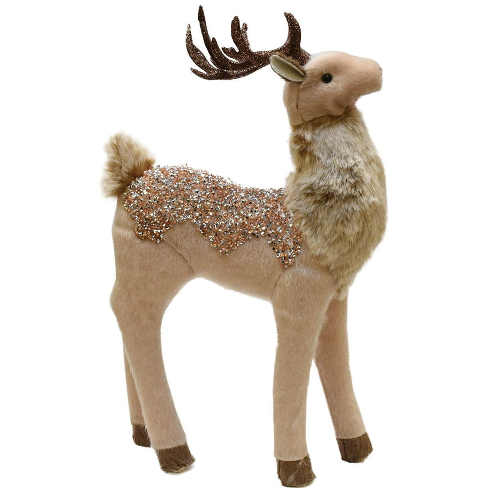13" Rose Gold Jeweled and Glittered Standing Deer Christmas Decoration