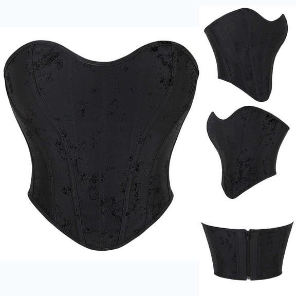 AnuYalue Corsets Womens Vintage Renaissance Corset Asymmetrical Hem Strapless Overbust Bustier Top Lace Up Boned Bodice Shapewear Tops