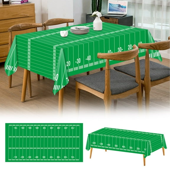 Lssam Football Tablecloth 54x108 Inch Disposable Plastic Table Cover, Football Field Touchdown Theme for Super Bowl Game Day Tailgate, Birthday Party Decorations