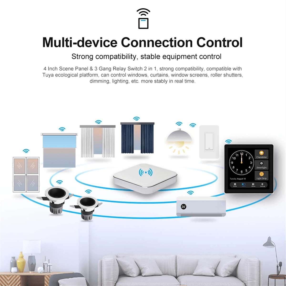 Tuya T3E Panel Switch Touch Screen Panel EU Smart Control Panel Switch Zigbee Smart Home Wall Push Light Switch,Black