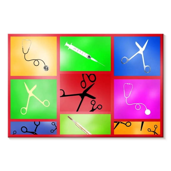 Elephant Stock Medical Tools Wall Art - Horizontal Canvas Wall Art - Living Room Wall Decor - Profession Canvas - Blue And Pink Decor - 30" x 20"