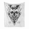 thumbnail image 1 of Death Moth Soft Flannel Fleece Throw Blanket, Geometry Skull Dead Head Alchemy Hipster Tattoo Style Art, Cozy Plush for Indoor and Outdoor Use, 60" x 80", Dark Blue Grey and White, by Ambesonne, 1 of 6