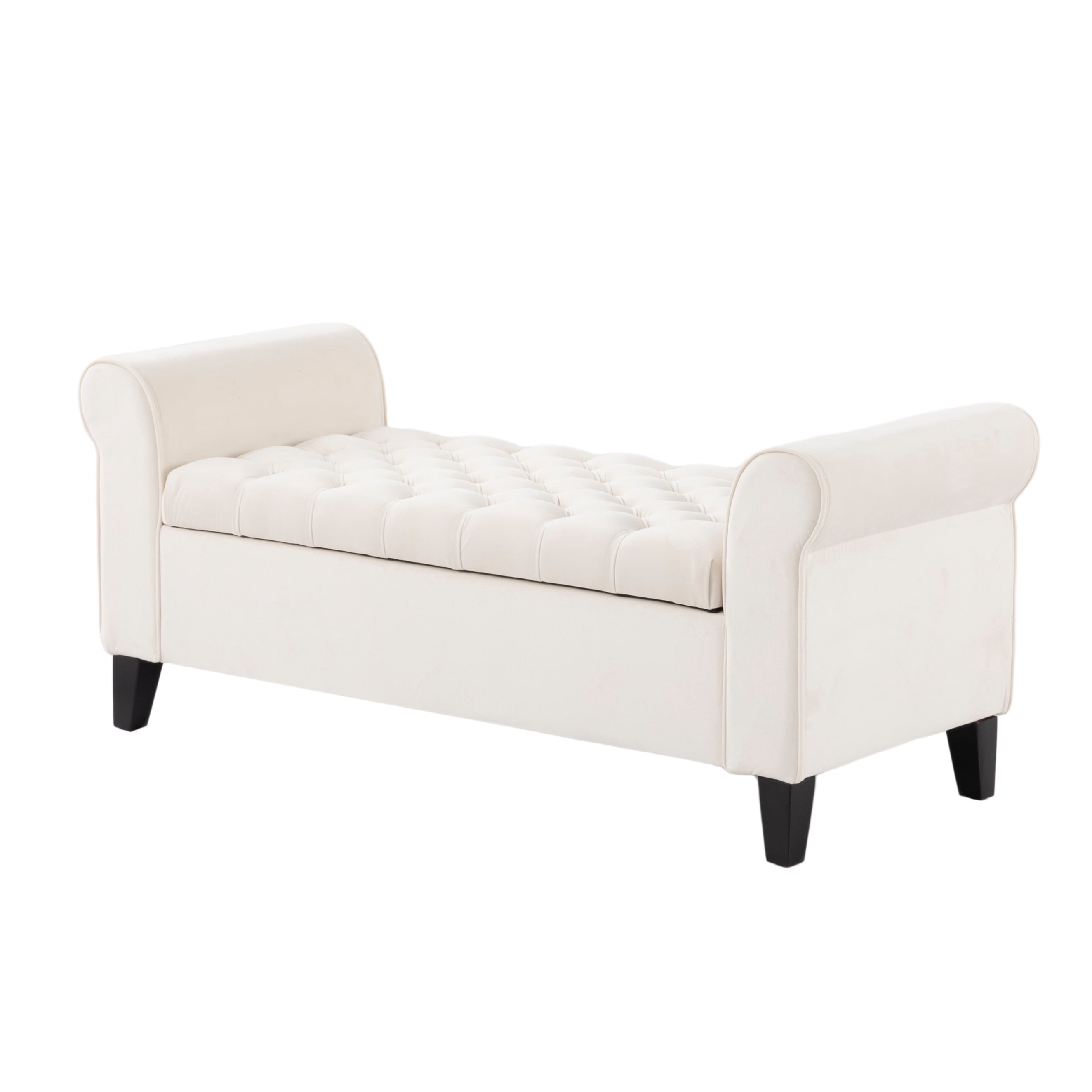 BSHTI 50" Flip Top Storage Bench with Tufted Cushion & Rolled Armrests – Solid Wood Frame, Hidden Storage Compartment, Tapered Legs – For Entryway, Bedroom, Living Room,Beige