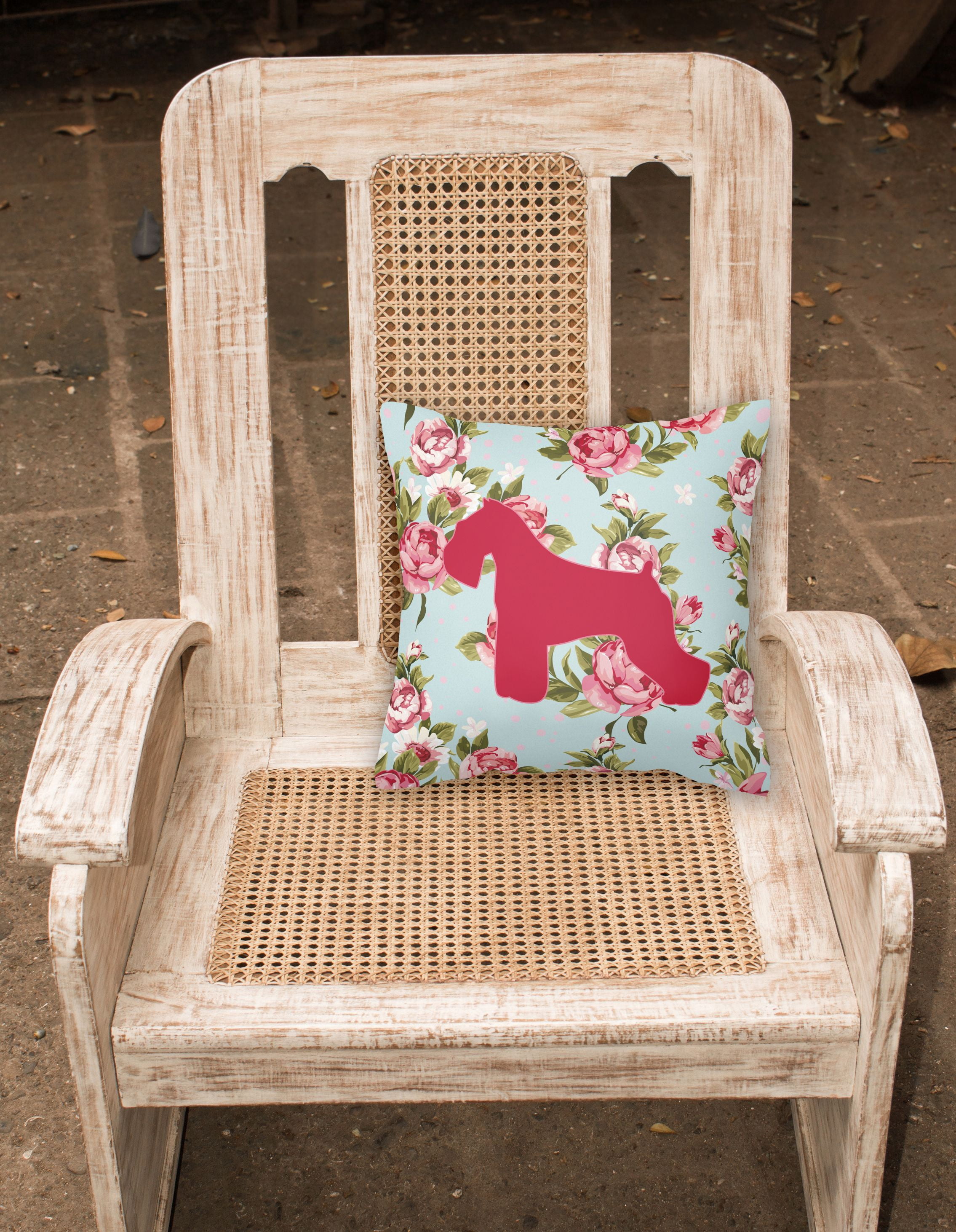 Schnauzer Shabby Chic Blue Roses BB1073 Fabric Decorative Pillow