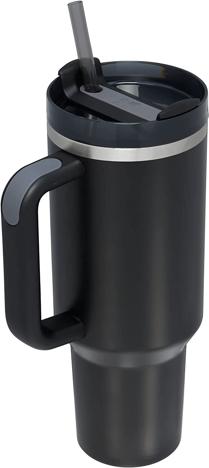 Dreamfocus 40 oz Black Tumbler with Handle Straw and Lid  Insulated Stainless Steel Water Bottle Cup Travel Coffee Mug: Tumblers &  Water Glasses