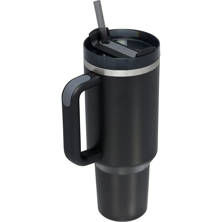 40 oz Steel Vacuum Tumbler with Handle and Straw, Thirst Quencher (Black)