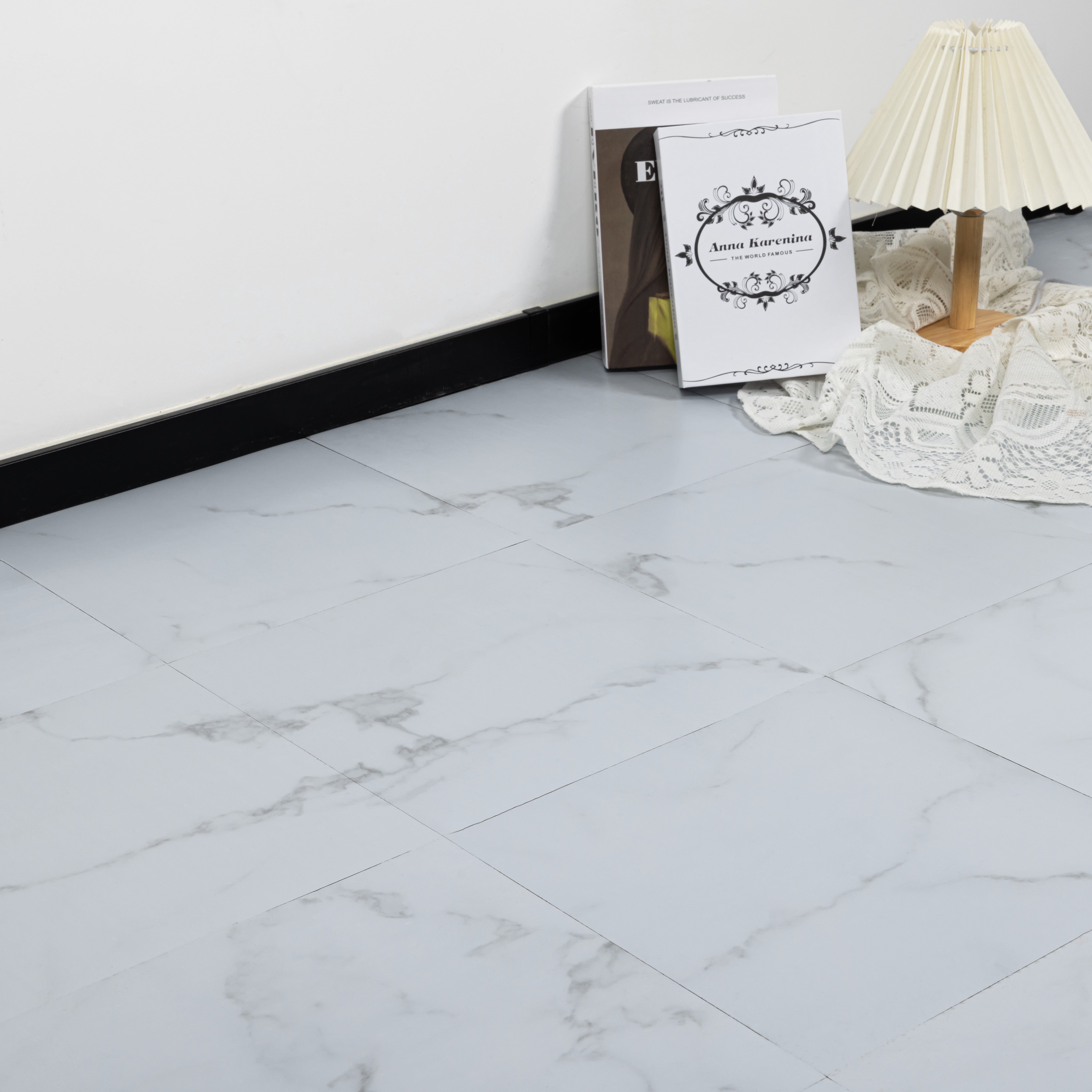 Lxcreat Grey and White Peel and Stick Floor Tile 12" x 12" Marble Vinyl Flooring Peel and Stick Tiles Waterproof Flooring for Bathroom Kitchen, 10Pcs