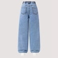 thumbnail image 5 of YunPes Girls High Waist Wide Leg Jeans Boho Floral Embroidered Denim Pants Cute Spring Trendy Trousers Distressed Washed Denim Jeans, 5 of 6