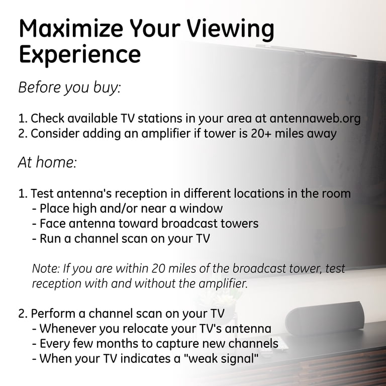 GE Indoor Pro Crystal HD Amplified TV Antenna-50 Miles Of Broadcast
