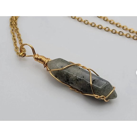 Gold tone Labradorite Wire wrapped Crystal Necklace